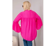 Moteriška Plus Size viskozinė palaidinė su rauktomis rankovėmis ir V formos iškirpte, fuksijos spalvos