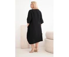 Moteriška Plus Size viskozinė suknelė su kišenėmis, juoda