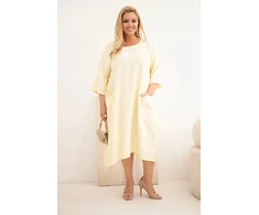 Moteriška Plus Size viskozinė suknelė su kišenėmis, geltona