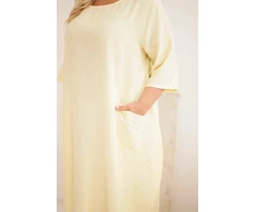 Moteriška Plus Size viskozinė suknelė su kišenėmis, geltona