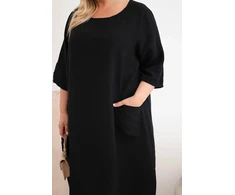 Moteriška Plus Size viskozinė suknelė su kišenėmis, juoda