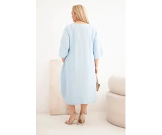 Moteriška Plus Size viskozinė suknelė trumpomis rankovėmis su kišenėmis, mėlyna