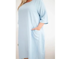 Moteriška Plus Size viskozinė suknelė trumpomis rankovėmis su kišenėmis, mėlyna