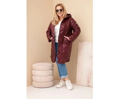 Moteriška Plus Size žieminė dygsniuota striukė su gobtuvu, burgundiškos spalvos