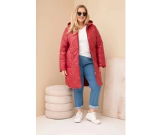 Moteriška Plus Size žieminė dygsniuota striukė su gobtuvu, bordinės spalvos