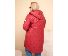 Moteriška Plus Size žieminė dygsniuota striukė su gobtuvu, bordinės spalvos