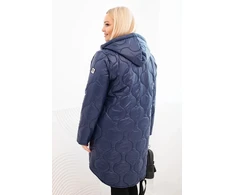 Moteriška Plus Size žieminė dygsniuota striukė su gobtuvu, tamsiai mėlynos spalvos