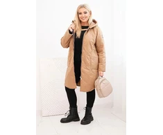 Moteriška Plus Size žieminė dygsniuota striukė su gobtuvu, kapučino spalvos