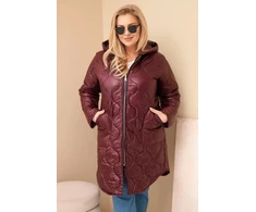 Moteriška Plus Size žieminė dygsniuota striukė su gobtuvu, burgundiškos spalvos
