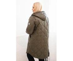 Moteriška Plus Size žieminė dygsniuota striukė su gobtuvu, chaki spalvos