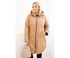 Moteriška Plus Size žieminė dygsniuota striukė su gobtuvu, kapučino spalvos