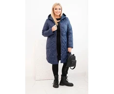 Moteriška Plus Size žieminė dygsniuota striukė su gobtuvu, tamsiai mėlynos spalvos