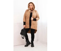 Moteriška Plus Size žieminė dygsniuota striukė su gobtuvu, kapučino spalvos