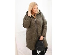 Moteriška Plus Size žieminė dygsniuota striukė su gobtuvu, chaki spalvos