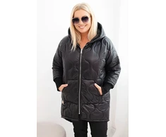 Moteriška Plus Size žieminė striukė su gobtuvu, juodos spalvos