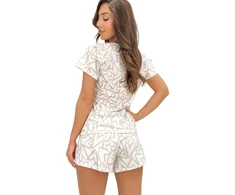Moteriška trumpa pižama Adore Short, smėlio ir balta