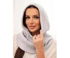 Moteriška viskozinė kepurė-kapturas su raišteliais, pilka