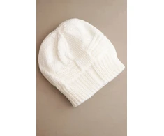 Moteriška žieminė kepurė beanie su dekoratyviniu pynimu, balta