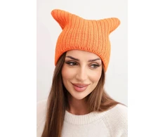 Moteriška žieminė kepurė katės forma, oranžinės spalvos