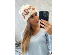 Moteriška žieminė kepurė Otylia, ekru ir raudonos spalvos