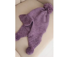 Moteriška žieminė kepurė su vilna, snapeliu ir bumbulais, violetinės spalvos