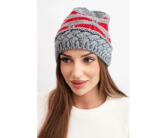 Moteriška žieminė kepurė su vilnos priemaiša, pilka su raudona
