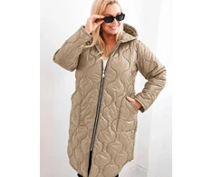 Moteriška žieminė Plus Size striukė su gobtuvu, kapučino spalvos