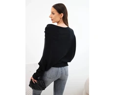 Moteriškas asimetriškas oversize megztinis su batwing rankovėmis, juodos spalvos