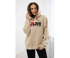 Moteriškas džemperis su gobtuvu Love, šviesiai smėlio spalvos