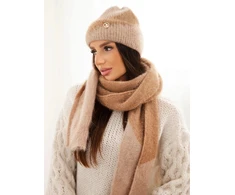 Moteriškas kepurės ir šaliko komplektas Camel+Fango, kapučino spalvos
