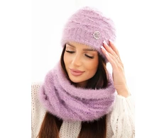 Moteriškas komplektas su kepure ir kaklo mova, šviesiai violetinės spalvos