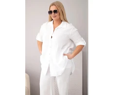 Moteriškas muslino Plus Size komplektas su sagomis, balta spalva