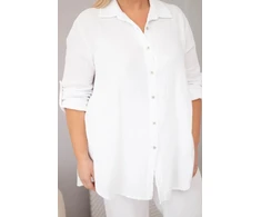 Moteriškas muslino Plus Size komplektas su sagomis, balta spalva