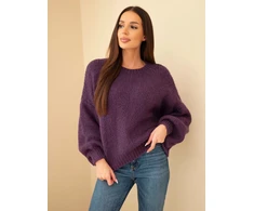 Moteriškas oversize megztinis su apvalia iškirpte, violetinis
