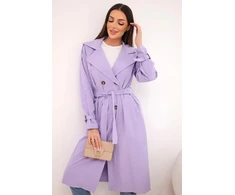 Moteriškas paltas su diržu ir apykakle, šviesiai violetinis
