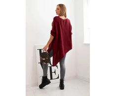 Moteriškas Plus Size asimetrinis megztinis su V formos iškirpte, burgundiškos spalvos