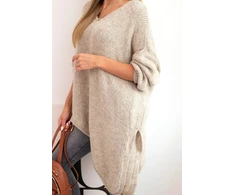 Moteriškas Plus Size asimetriškas megztinis V formos iškirpte, tamsiai smėlio spalvos