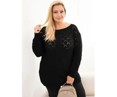 Moteriškas Plus Size ažūrinis megztinis, juodos spalvos