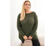 Moteriškas Plus Size ažūrinis megztinis, chaki spalvos
