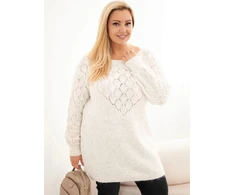 Moteriškas Plus Size ažūrinis megztinis ilgomis rankovėmis, smėlio spalvos