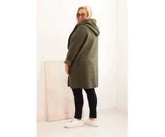 Moteriškas Plus Size chaki paltas su gobtuvu ir kišenėmis