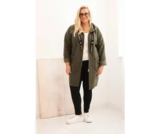 Moteriškas Plus Size chaki paltas su gobtuvu ir kišenėmis