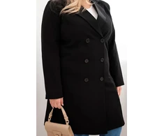 Moteriškas Plus Size dvieilis paltas su apykakle, juodos spalvos