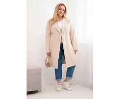 Moteriškas Plus Size dvieilis paltas su apykakle, smėlio spalvos