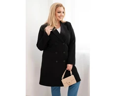 Moteriškas Plus Size dvieilis paltas su apykakle, juodos spalvos
