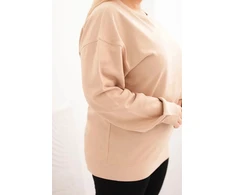 Moteriškas Plus Size džemperis su apvalia iškirpte, smėlio spalvos