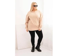 Moteriškas Plus Size džemperis su apvalia iškirpte, smėlio spalvos