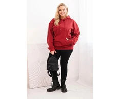 Moteriškas Plus Size džemperis su gobtuvu, burgundiškos spalvos