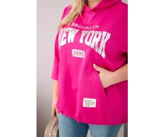 Moteriškas Plus Size džemperis su gobtuvu ir kišene, fuksijos spalvos