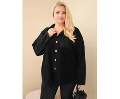 Moteriškas Plus Size džemperis su gobtuvu ir sagomis, juodas